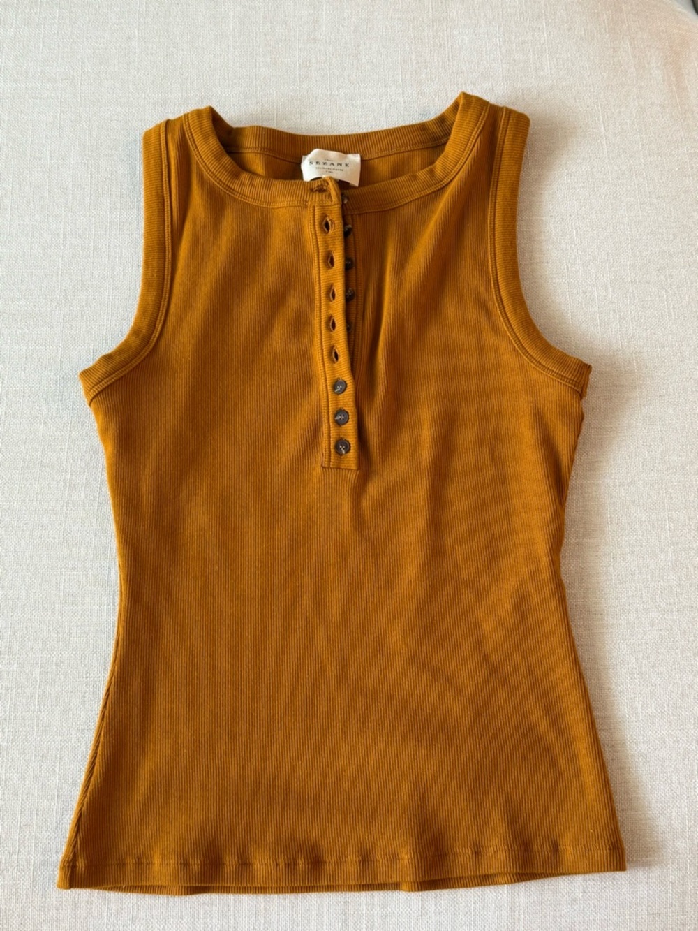 Sezane Ochre Ribbed Button-Front Tank